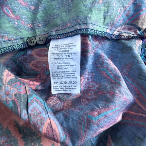 J.Crew Womens Paisley Button-Up Shirt 12 Multicolor Cotton Puff Sleeve Blouse - Picture 4 of 7